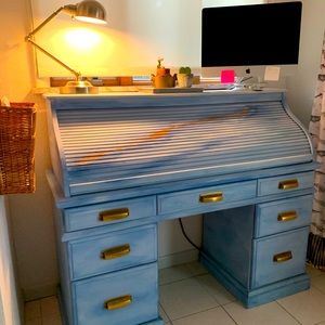 Painted oak roll top desk.